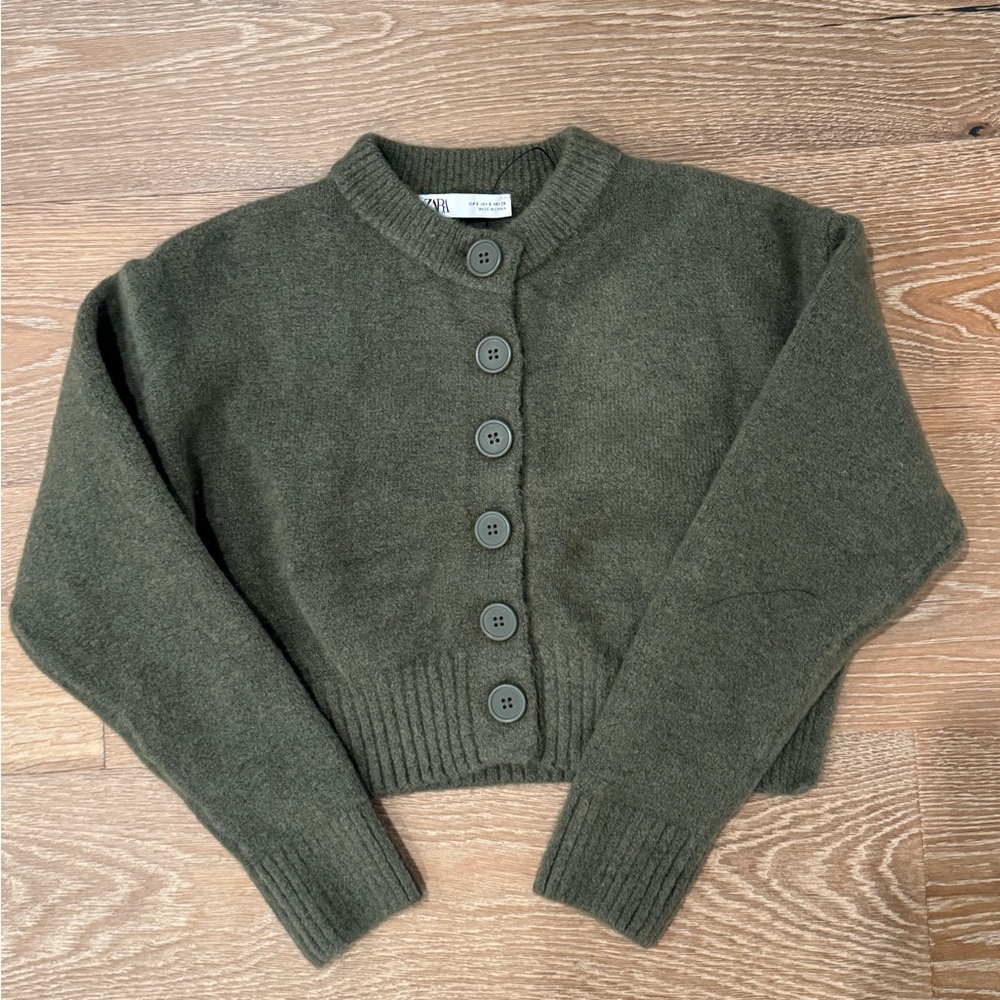 Zara Olive Green Cropped Cardigan